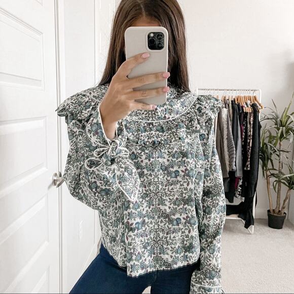 Horror Vacui Tops - Horror Vacui Electra Floral Blouse Blue White